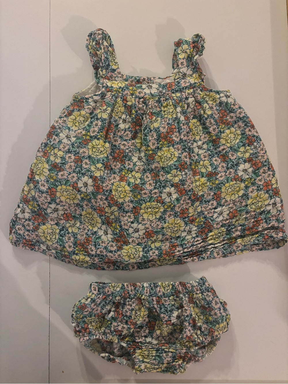 Angel Dear Muslin Cotton Baby Floral Sundress and Bloomers Set - Yellow & Blue